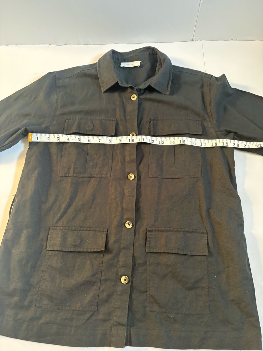 OAK + FORT Black Short-Sleeve linen/cotton, Utility Shirt with Waist Tie Sz M. - Picture 5 of 8